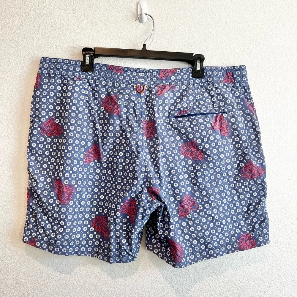 Tori Richard Men’s Swim Trunks 40 Navy Blue Red Leaf Dot Print Board Shorts